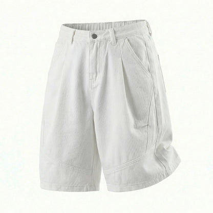 CBSON2607-8H 夏款分割打褶寬鬆復古水洗牛仔短褲(3色)