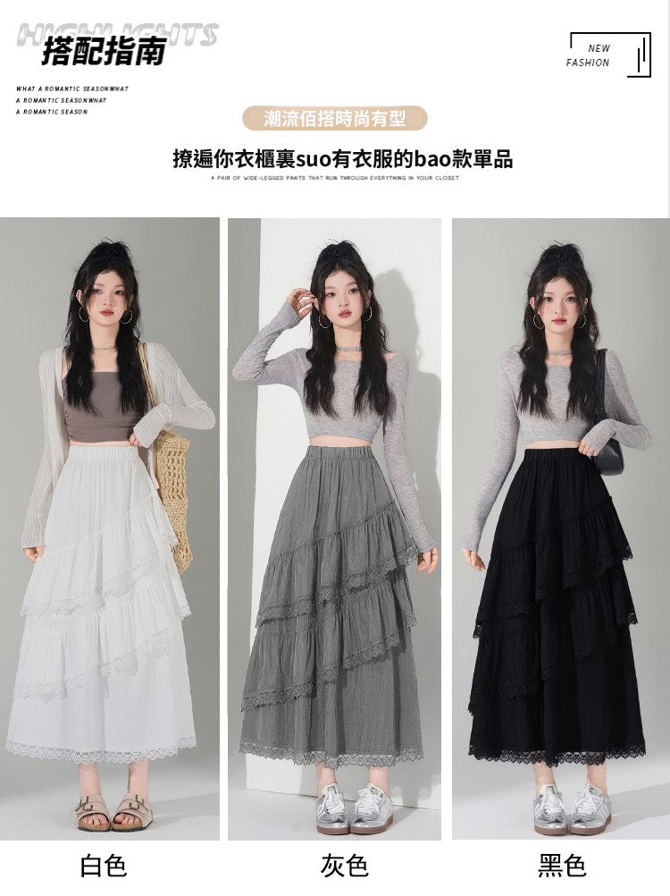 📺︎︎ CGS9326-36H 蕾絲花邊蛋糕裙拼接荷葉邊半身裙(3色)