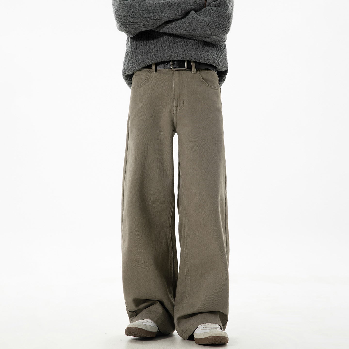 CBAMK2458-8H 斜紋微闊寬鬆直筒休閒褲純棉半鬆緊長褲(4色)