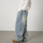 CBAON2624-8H 春秋側縫打褶水洗做舊直筒百搭寬鬆牛仔褲