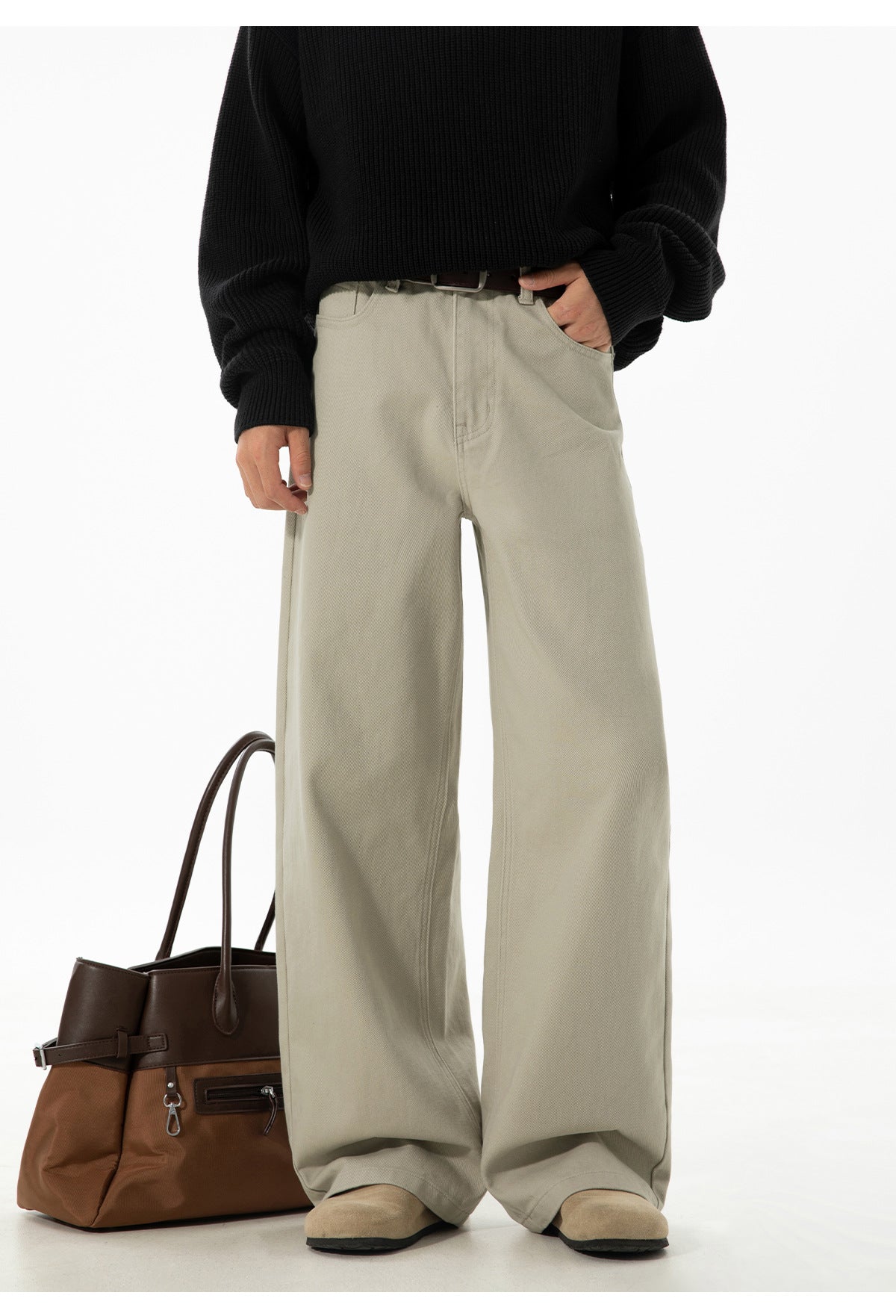 CBAMK2458-8H 斜紋微闊寬鬆直筒休閒褲純棉半鬆緊長褲(4色)