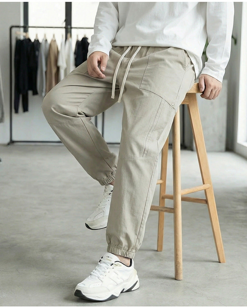 CBA7005-124B 春秋季鉚釘分割拼接束腳褲寬鬆薄款休閒褲(3色)