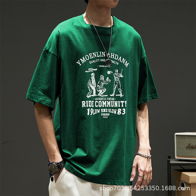 CBE508-96B 純棉200克國潮T恤短袖寬鬆上衣字母印花(5色)