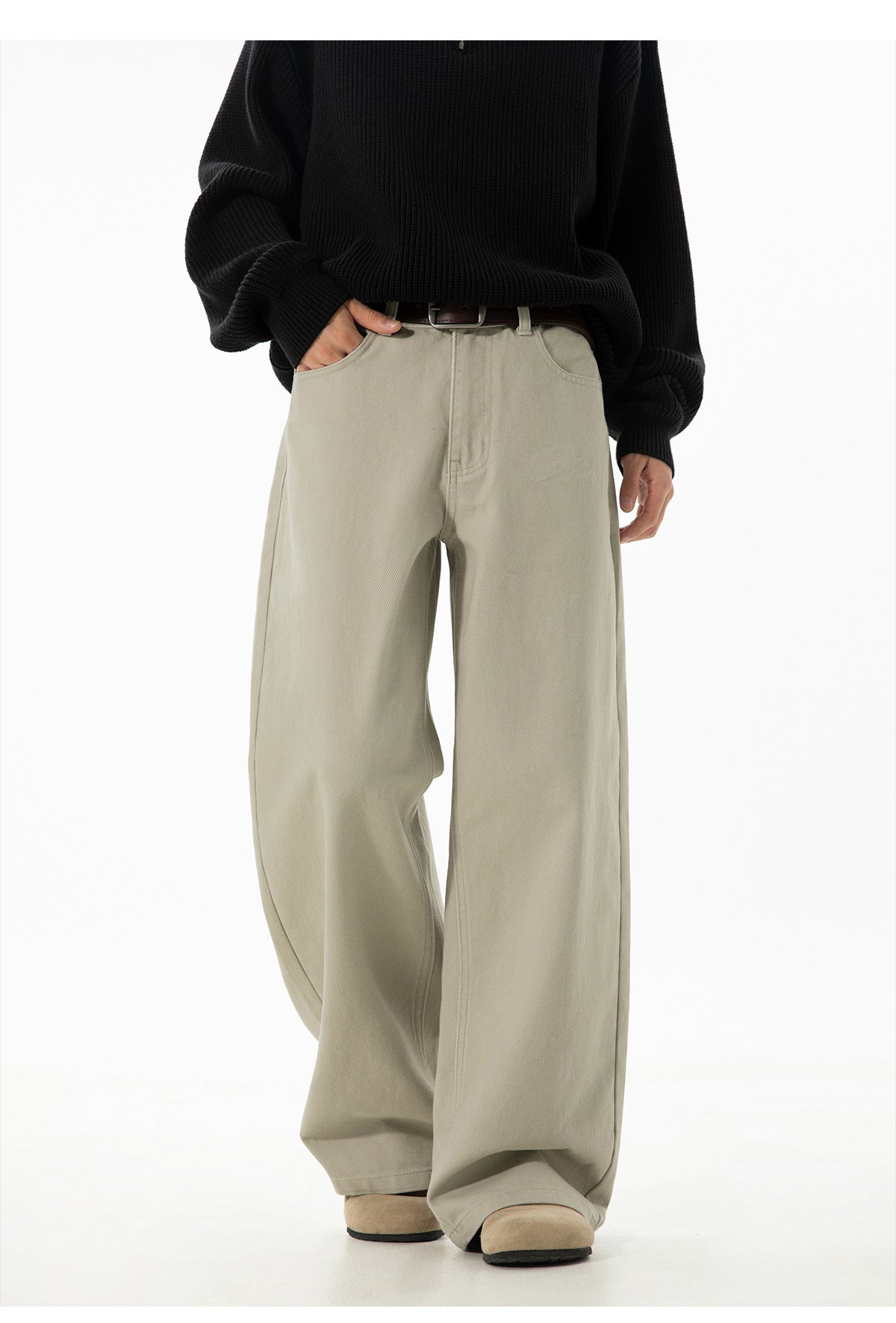 CBAMK2458-8H 斜紋微闊寬鬆直筒休閒褲純棉半鬆緊長褲(4色)