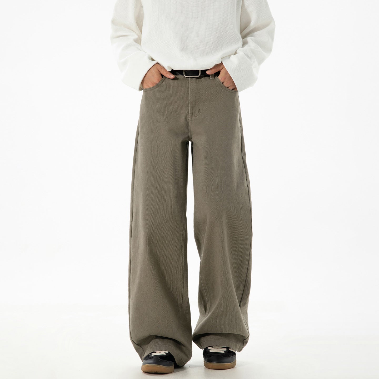 CBAMK2458-8H 斜紋微闊寬鬆直筒休閒褲純棉半鬆緊長褲(4色)