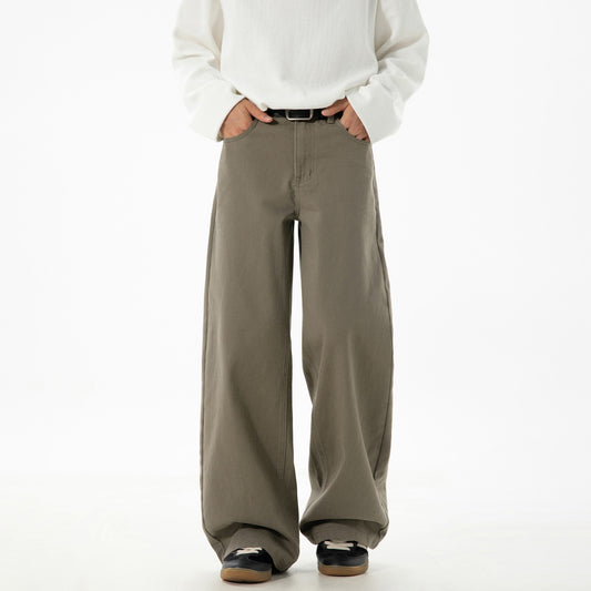 CBAMK2458-8H 斜紋微闊寬鬆直筒休閒褲純棉半鬆緊長褲(4色)