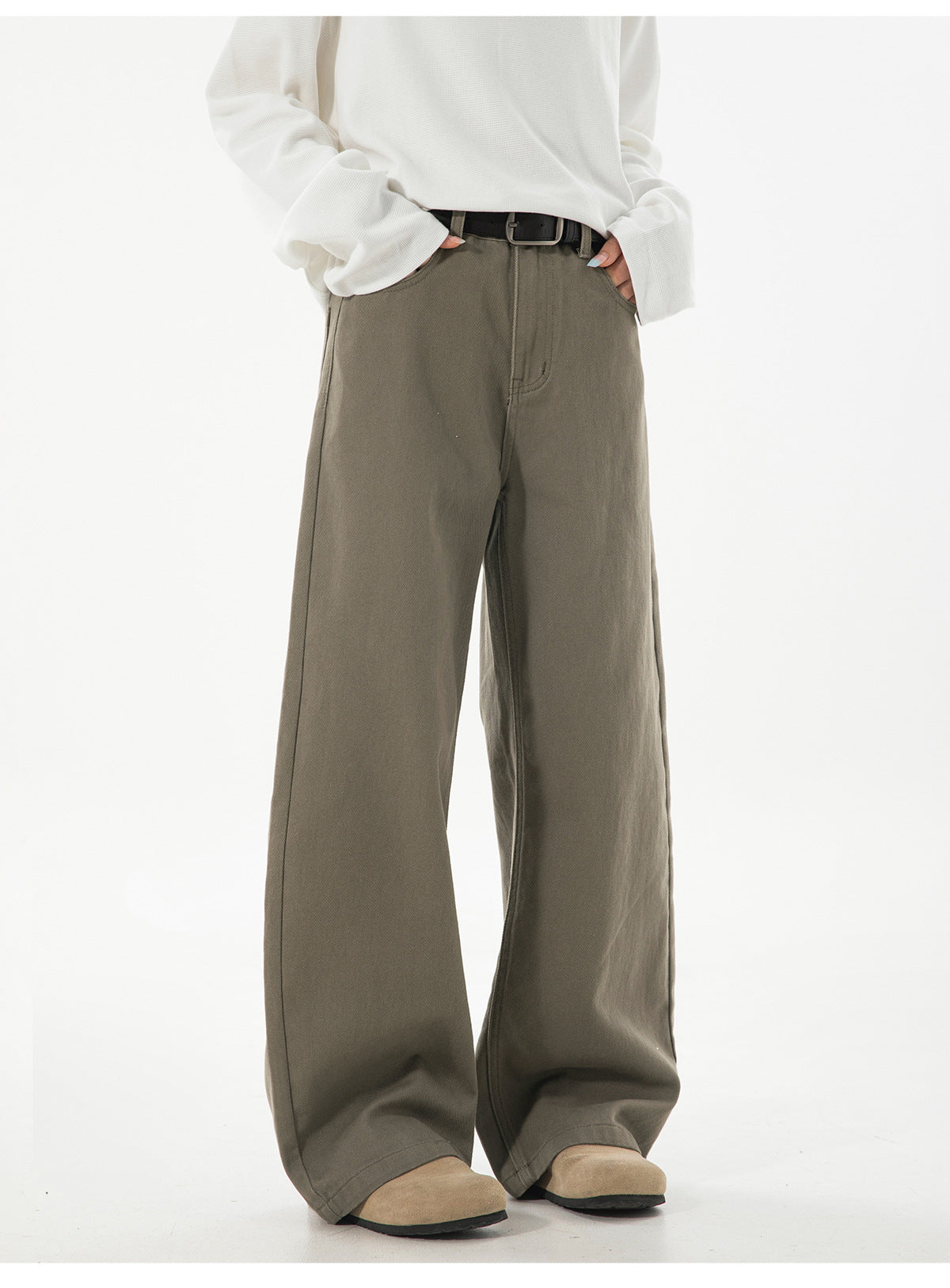 CBAMK2458-8H 斜紋微闊寬鬆直筒休閒褲純棉半鬆緊長褲(4色)