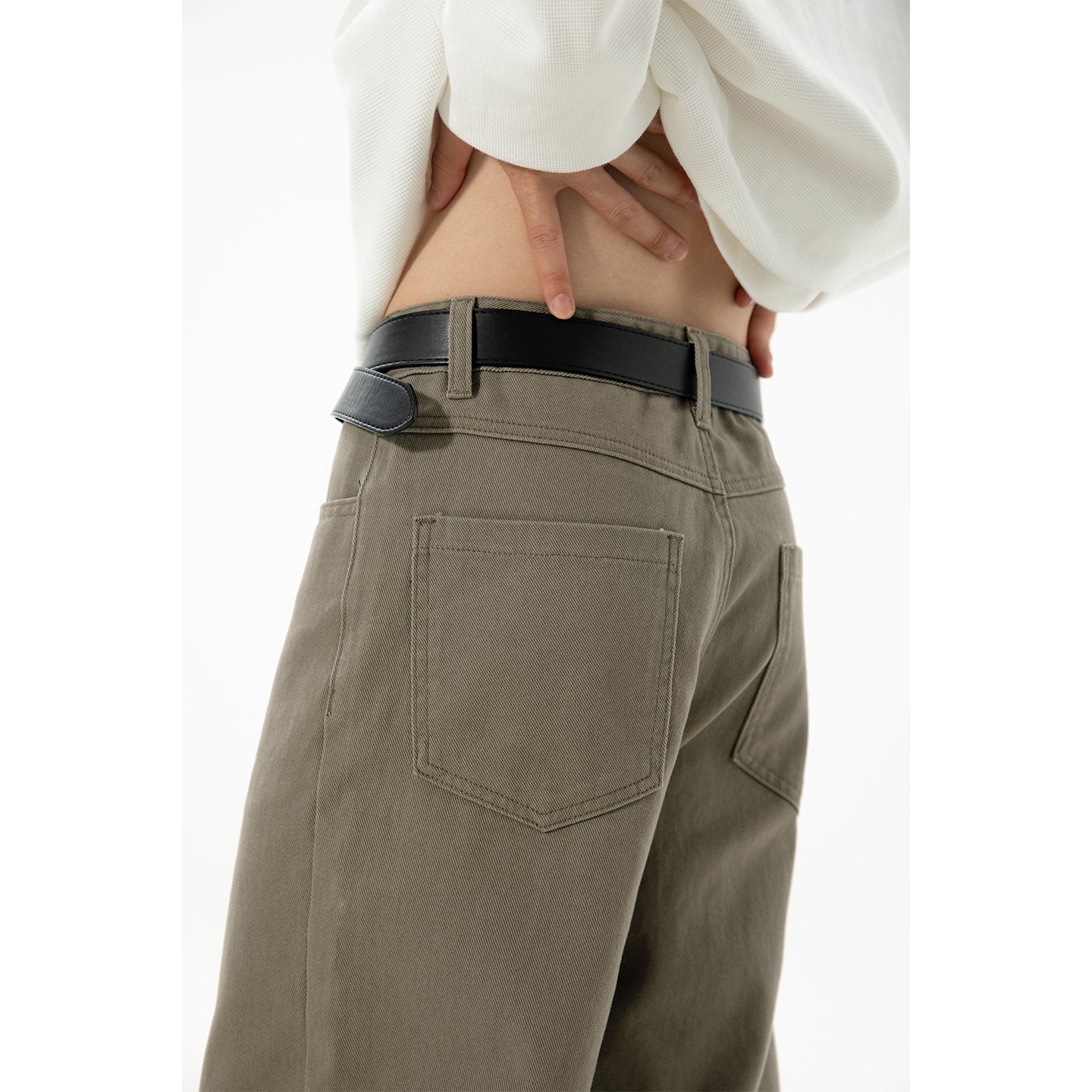 CBAMK2458-8H 斜紋微闊寬鬆直筒休閒褲純棉半鬆緊長褲(4色)