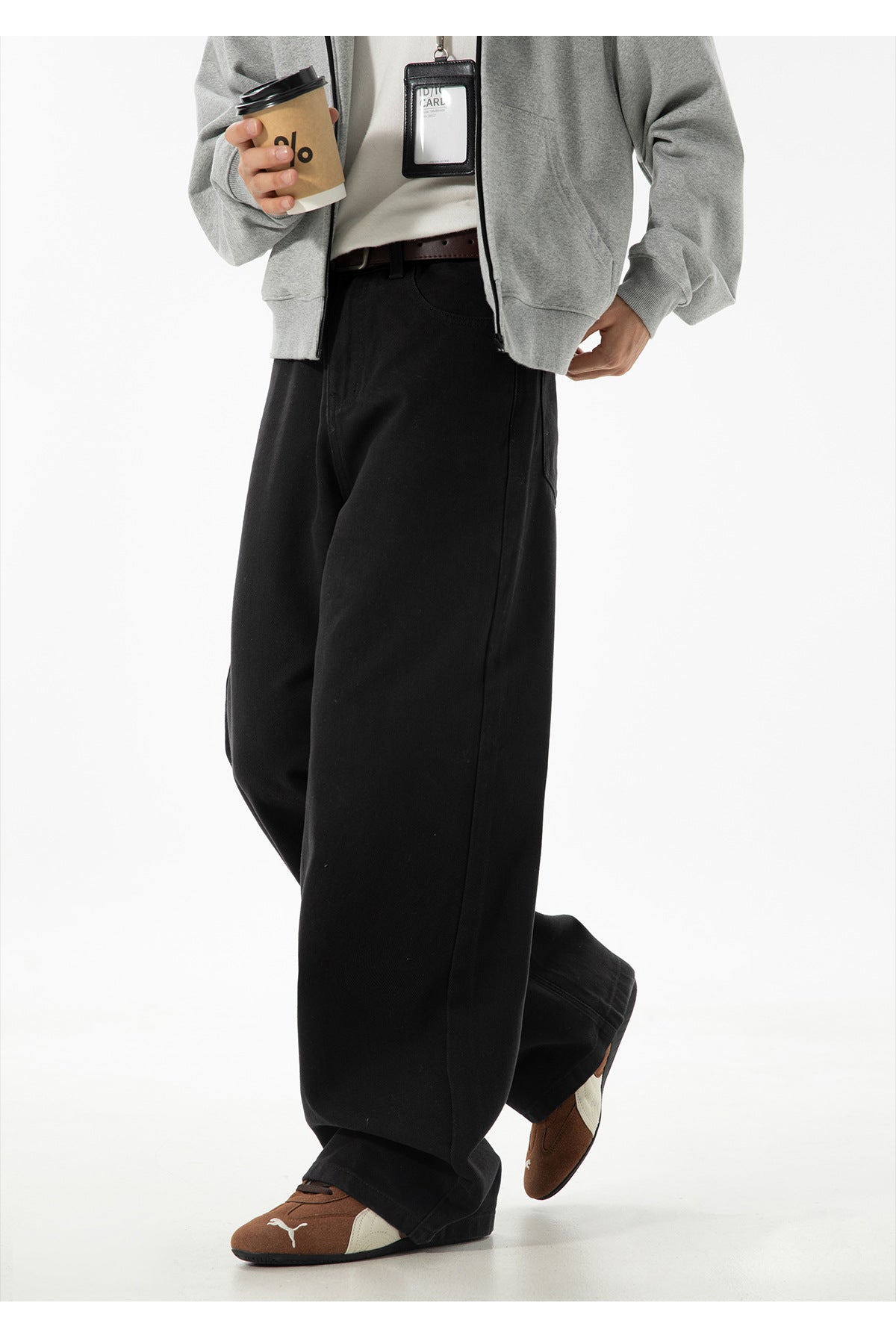 CBAMK2458-8H 斜紋微闊寬鬆直筒休閒褲純棉半鬆緊長褲(4色)