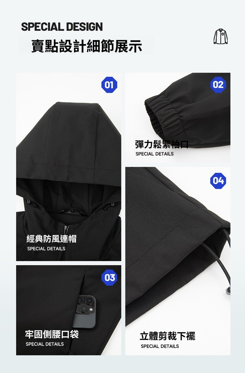 CBCMYJ25-7985-65B 秋冬衝鋒衣夾克連帽休閒防風寬鬆拼接外套(4色)