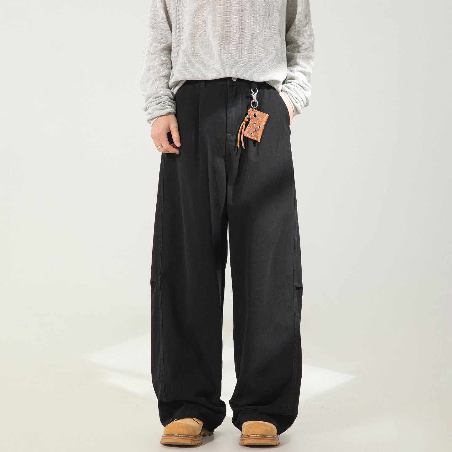 CBAOK2641-8H 分割打褶休閒褲春秋季純棉工裝直筒寬鬆長褲(3色)