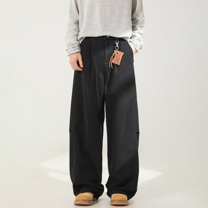 CBAOK2641-8H 分割打褶休閒褲春秋季純棉工裝直筒寬鬆長褲(3色)