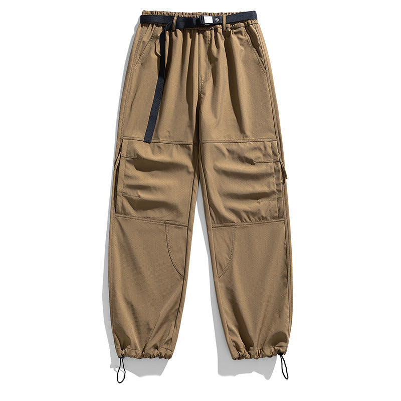 CBA2458-124B 日系拉鍊工裝褲寬鬆直筒束脚口袋長褲(3色)