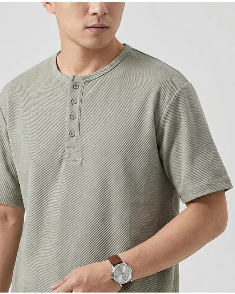 CBE33115-124B 休閒200g克首爾斜紋棉半開襟亨利領短袖T恤(3色)
