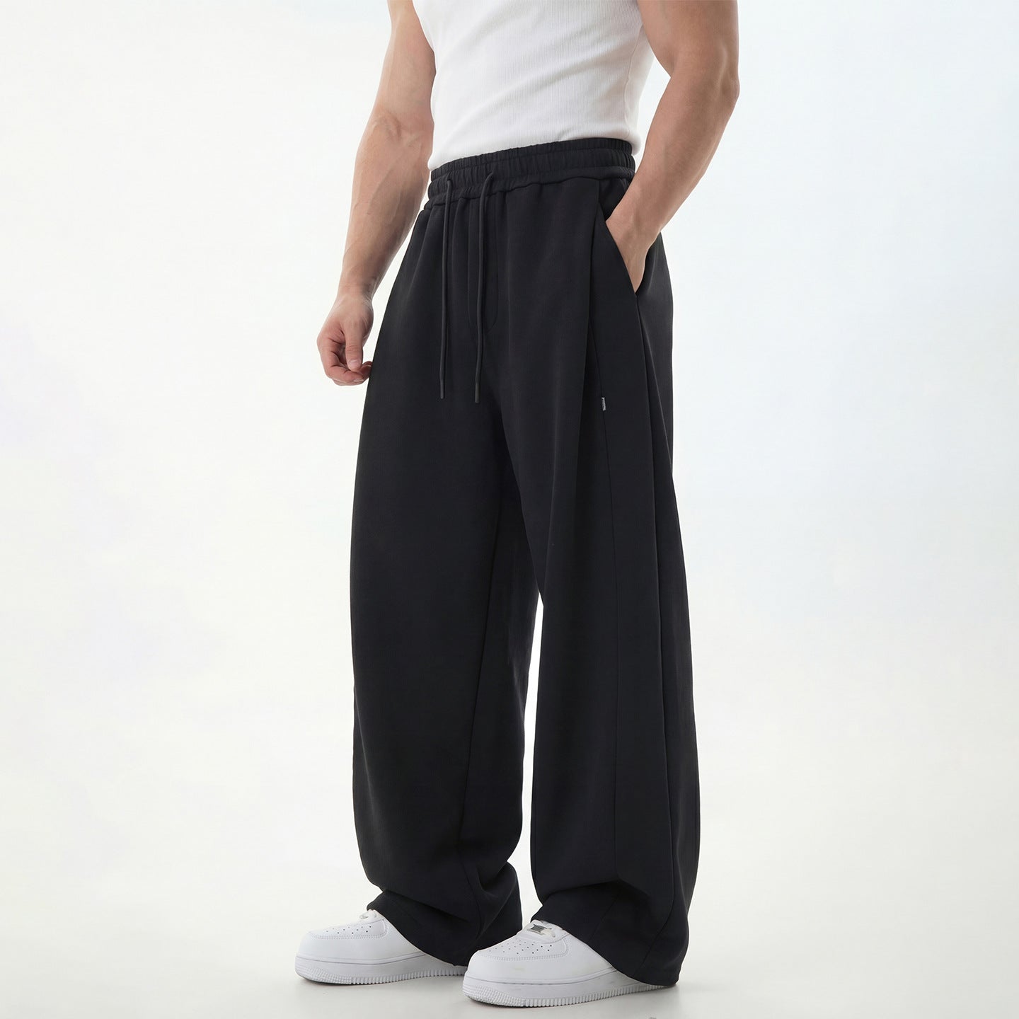 CBAOK2554-8H 春季分割拼接垂感寬鬆衛褲微收脚長褲(2色)