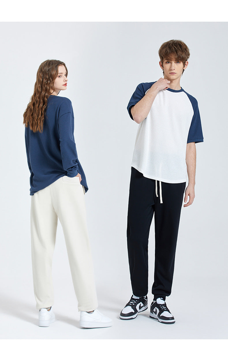 CBA93223-124B 秋季300g斜紋日系長褲錐型寬鬆純色針織束腳褲(5色)