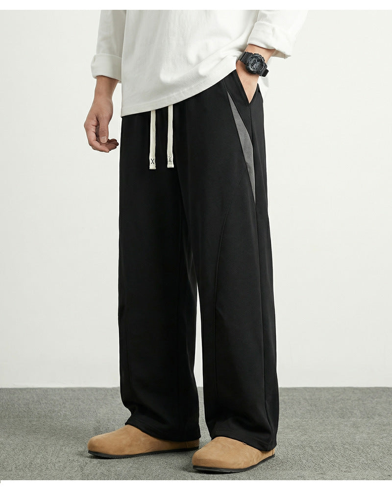 CBAdj2516-124B 拼色針織分割闊腿棉質百搭垂感直筒褲(2色)