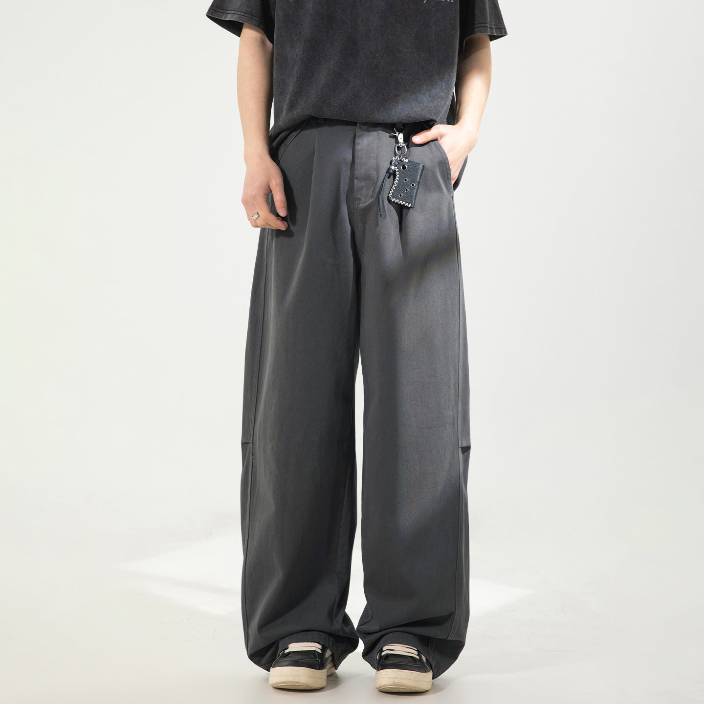 CBAOK2641-8H 分割打褶休閒褲春秋季純棉工裝直筒寬鬆長褲(3色)