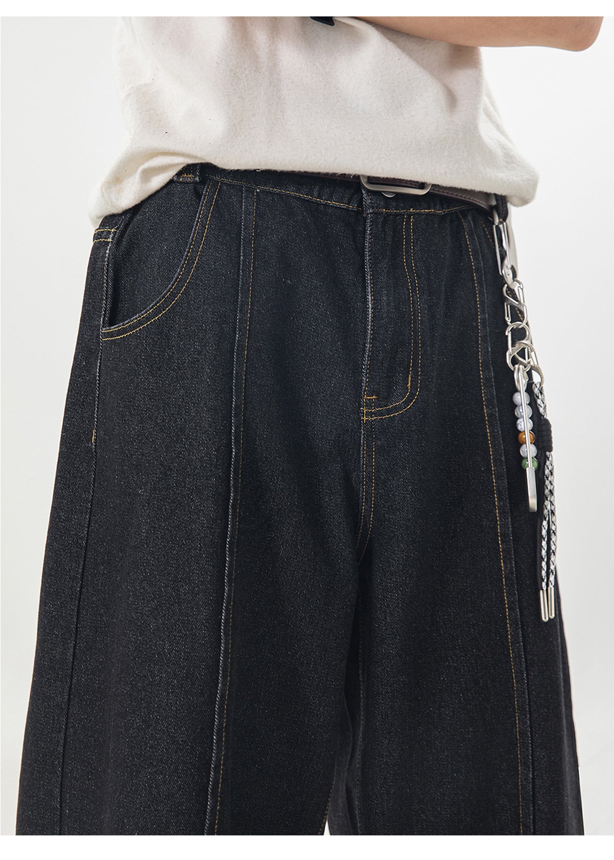 CBAON2636-8H 春季款撞色明線分割直筒寬鬆休閒長褲