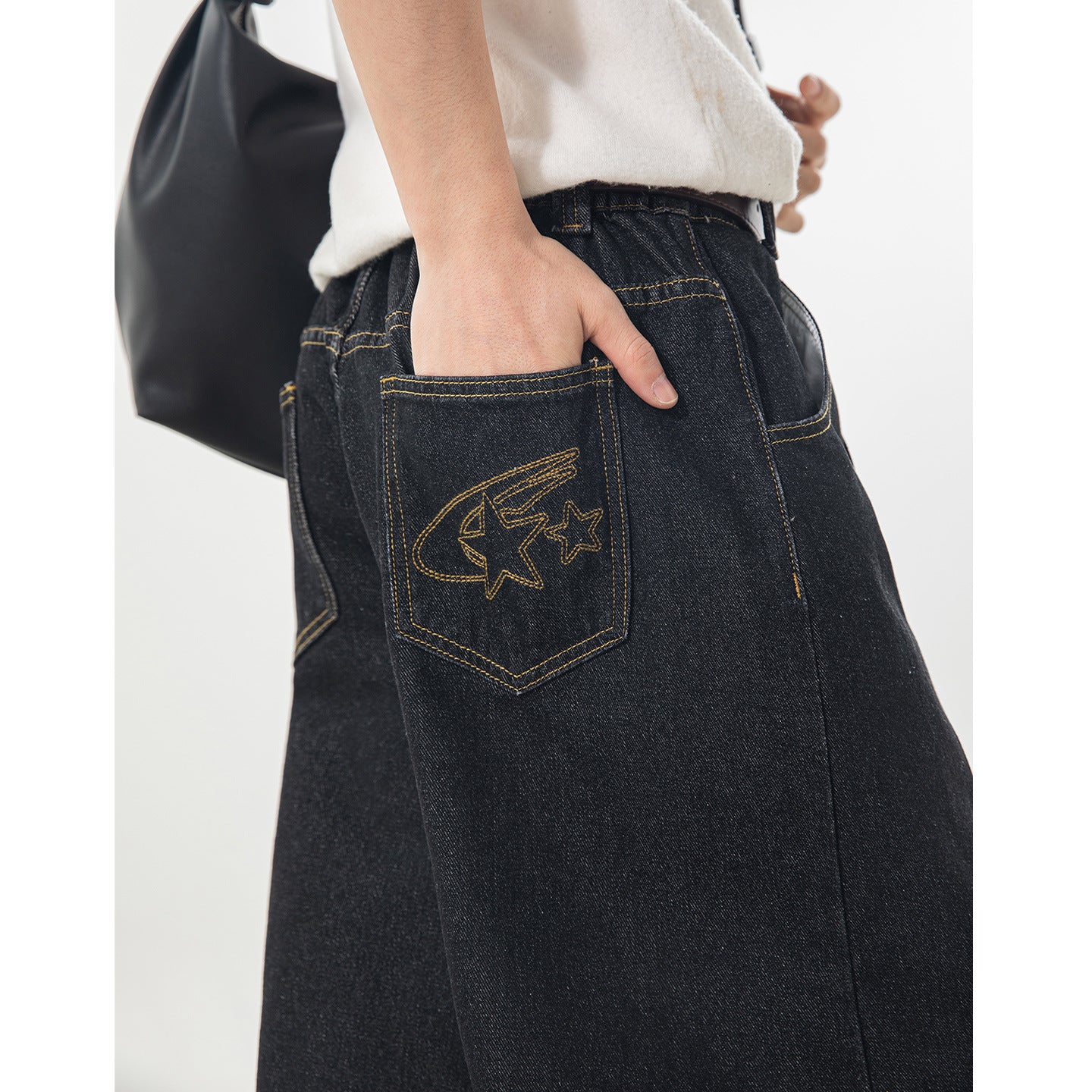 CBAON2636-8H 春季款撞色明線分割直筒寬鬆休閒長褲