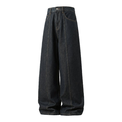 CBAON2636-8H 春季款撞色明線分割直筒寬鬆休閒長褲