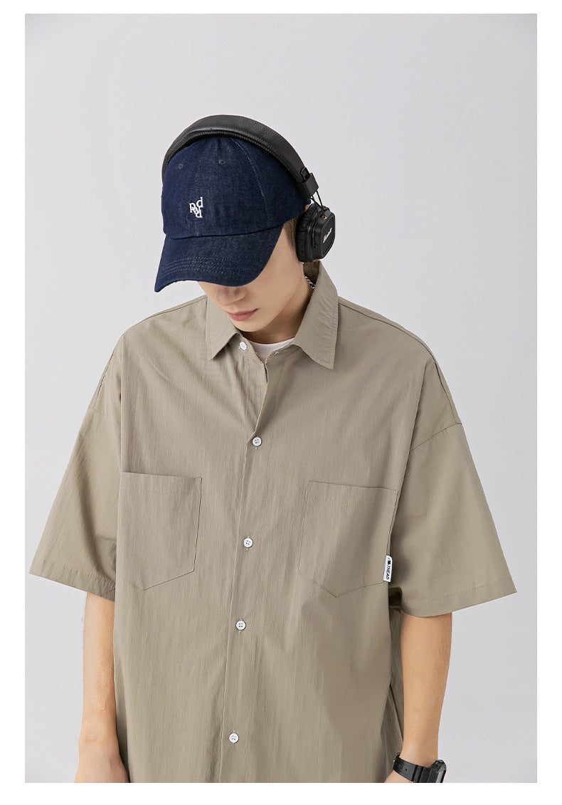 CBEK1712-8H 復古純色口袋短袖寬鬆工裝襯衫(3色)