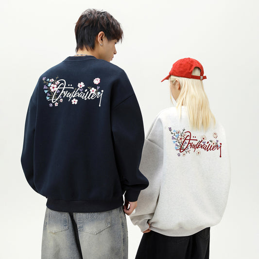 CBDMW3967-8H 重磅質感圓領重工撞色刺繡套頭衫(4色)