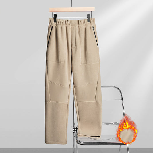 CBA93276-124B 工裝口袋拉鏈350g雙面搖粒絨直筒加絨保暖運動休閒長褲(3色)