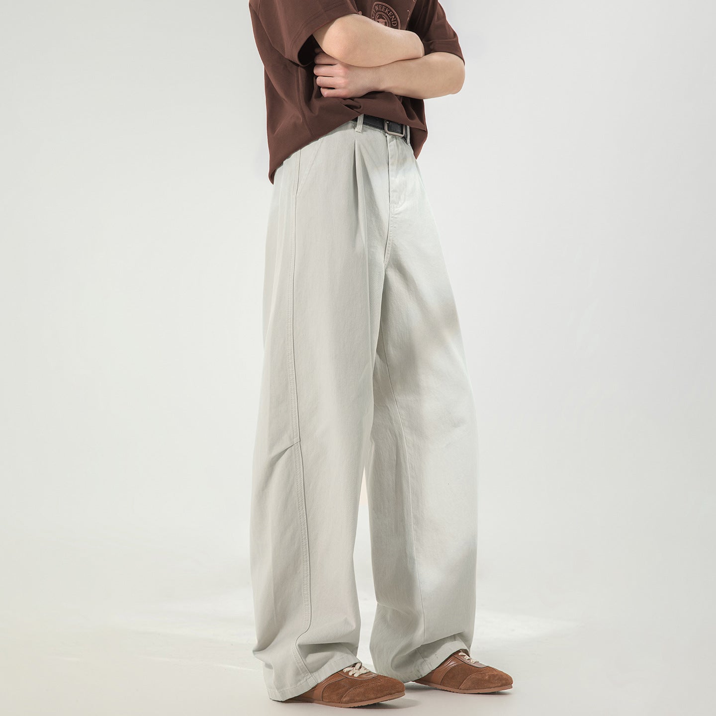 CBAOK2641-8H 分割打褶休閒褲春秋季純棉工裝直筒寬鬆長褲(3色)