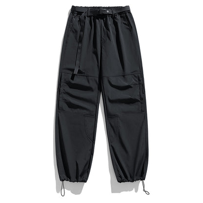 CBA2458-124B 日系拉鍊工裝褲寬鬆直筒束脚口袋長褲(3色)