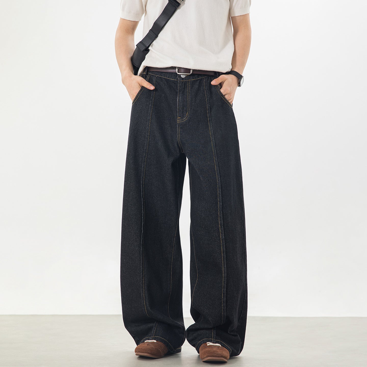 CBAON2636-8H 春季款撞色明線分割直筒寬鬆休閒長褲