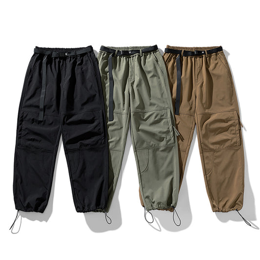 CBA2458-124B 日系拉鍊工裝褲寬鬆直筒束脚口袋長褲(3色)