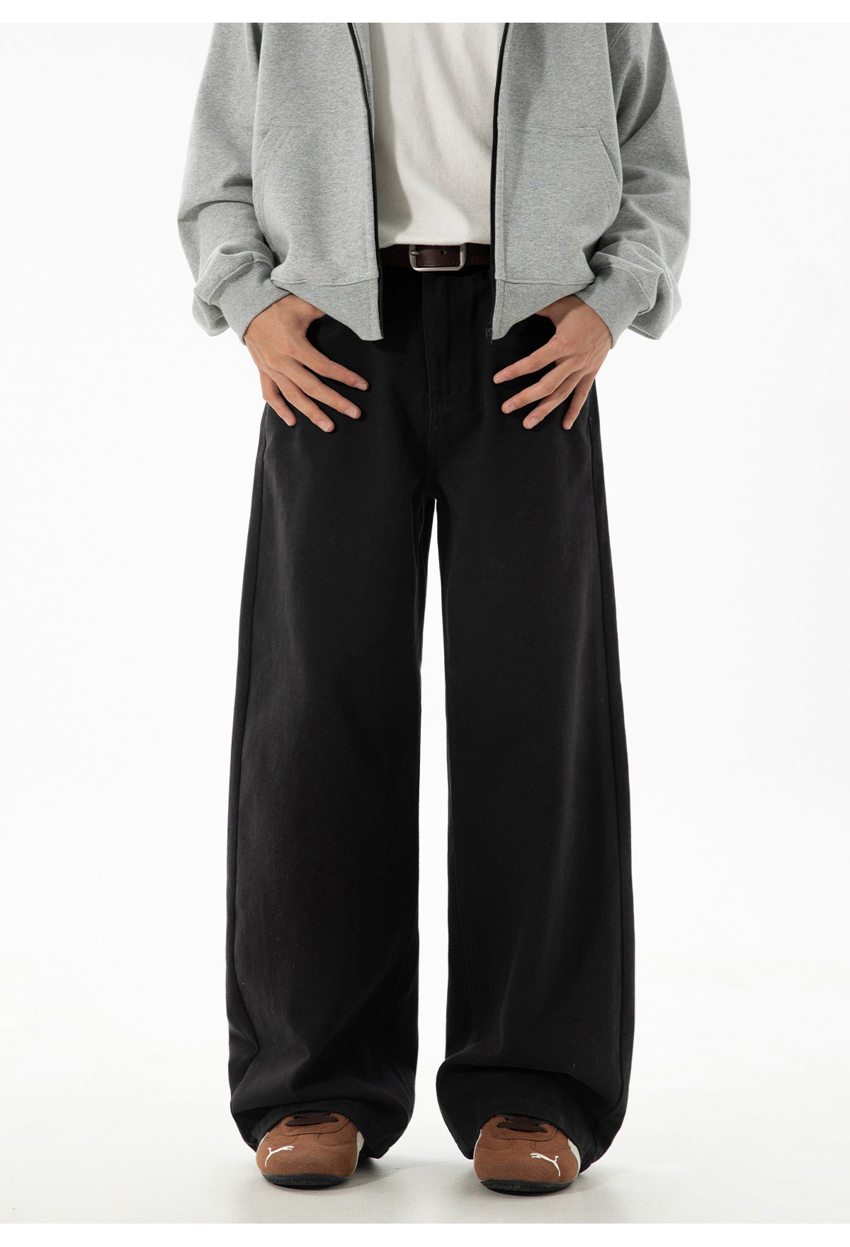 CBAMK2458-8H 斜紋微闊寬鬆直筒休閒褲純棉半鬆緊長褲(4色)