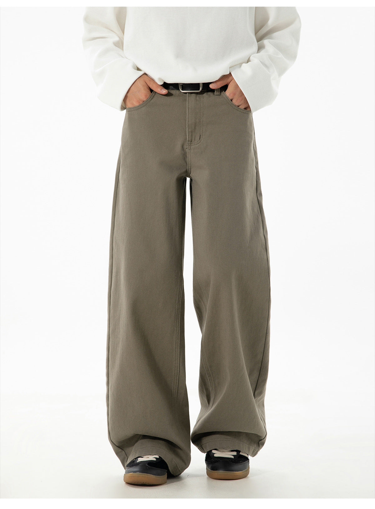 CBAMK2458-8H 斜紋微闊寬鬆直筒休閒褲純棉半鬆緊長褲(4色)