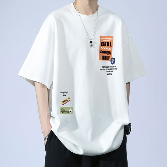 CBE8011	-96B 純棉200克國潮T恤短袖寬鬆上衣字母印花(2色)