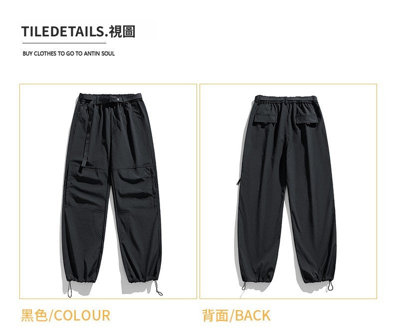 CBA2458-124B 日系拉鍊工裝褲寬鬆直筒束脚口袋長褲(3色)