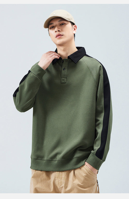 CBD375-124B 拼色插肩袖翻領長袖POLO衫(2色)