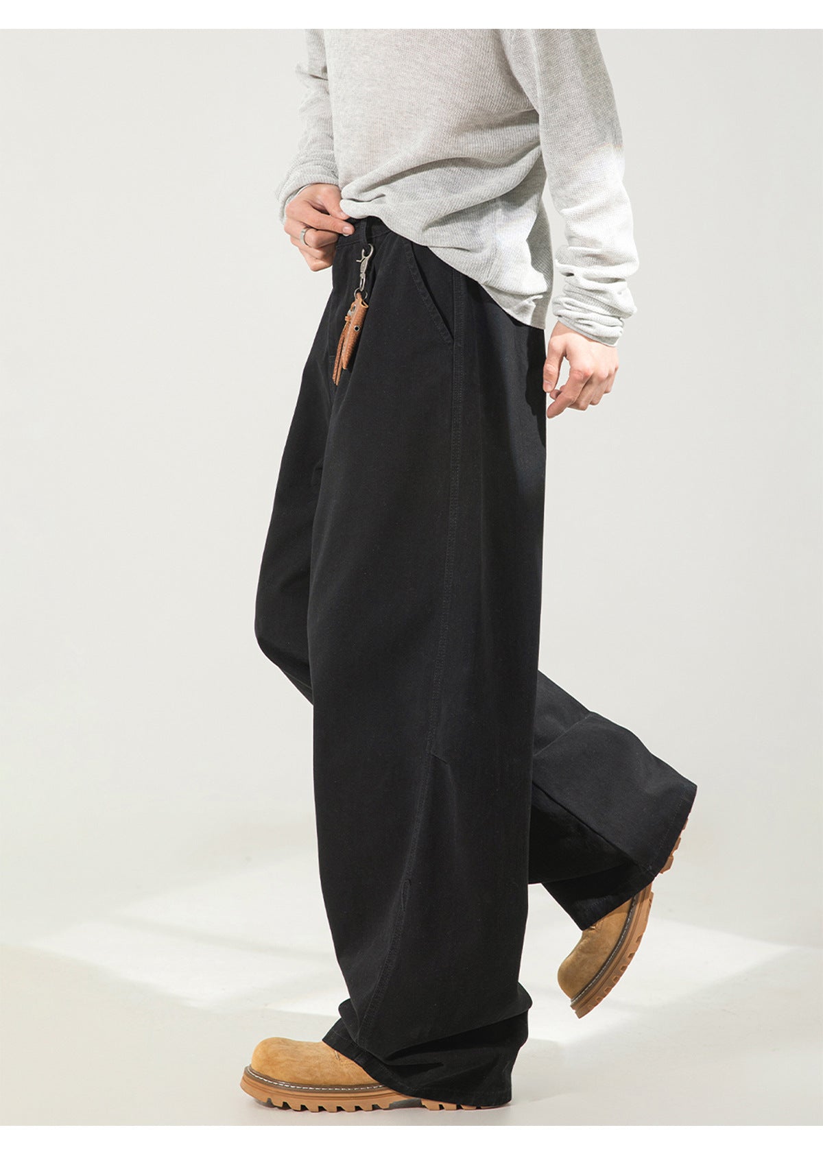 CBAOK2641-8H 分割打褶休閒褲春秋季純棉工裝直筒寬鬆長褲(3色)