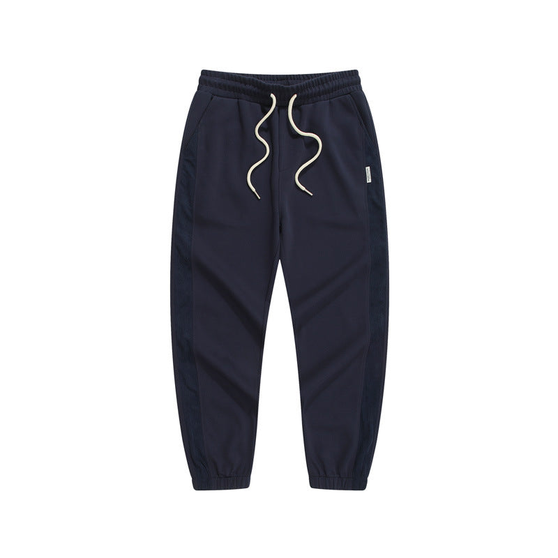 CBA93263-124B 空氣層易打理寬鬆條紋拼接束脚長褲(5色)