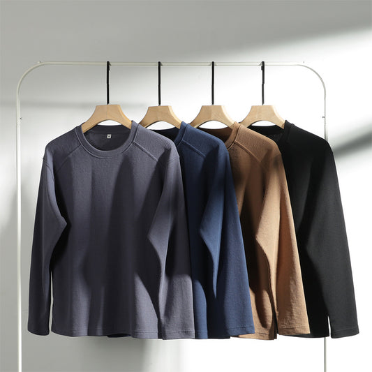 CBD22731-124B 秋季華夫格插肩袖純色T恤寬鬆長袖上衣(6色)