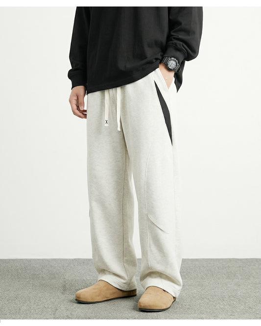 CBAdj2516-124B 拼色針織分割闊腿棉質百搭垂感直筒褲(2色)