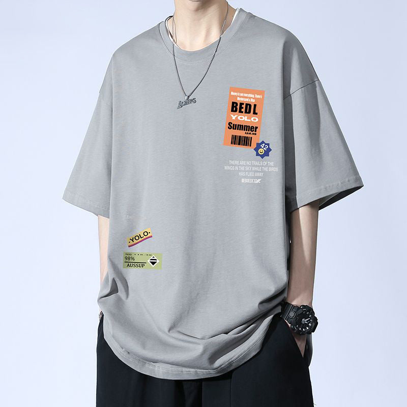 CBE8011	-96B 純棉200克國潮T恤短袖寬鬆上衣字母印花(2色)