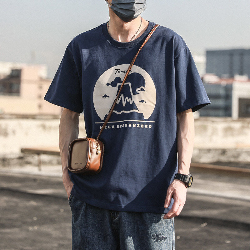 CBE341-96B 純棉200克夏季新款時尚簡約韓系百搭印花寬鬆圓領T恤(5色)