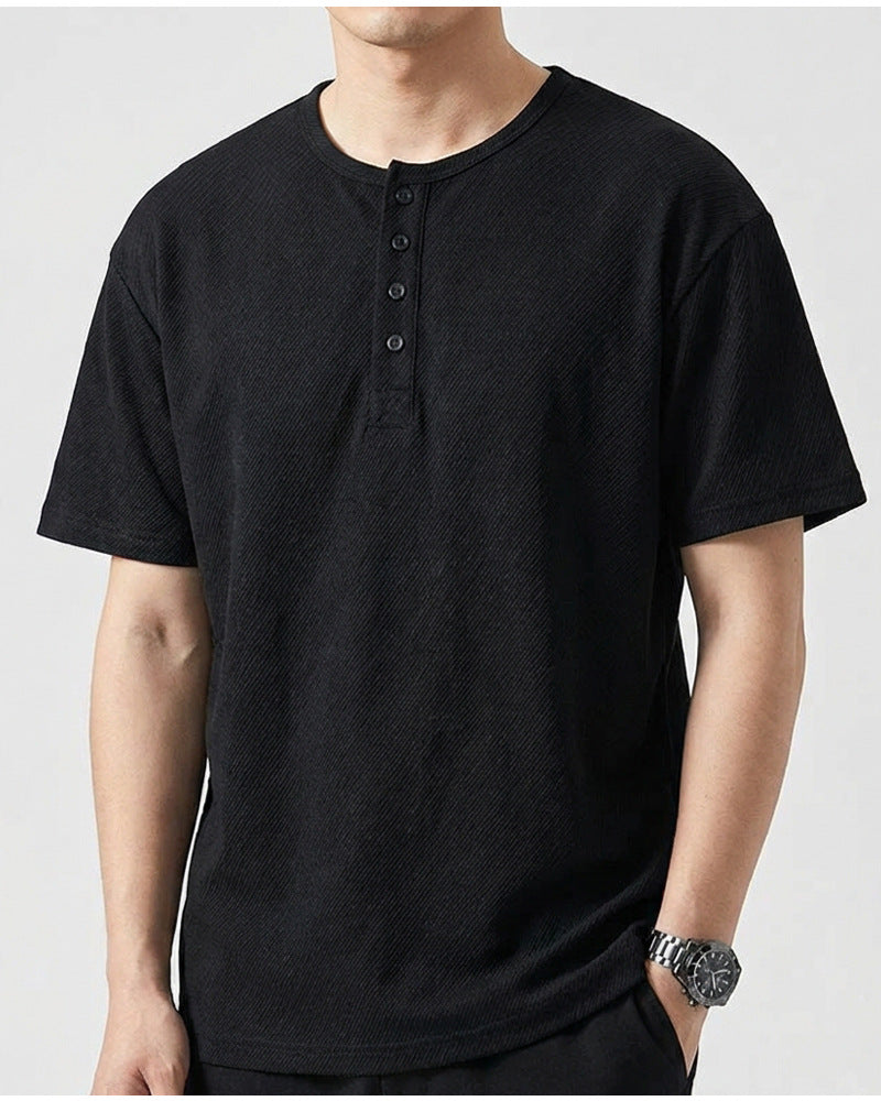 CBE33115-124B 休閒200g克首爾斜紋棉半開襟亨利領短袖T恤(3色)
