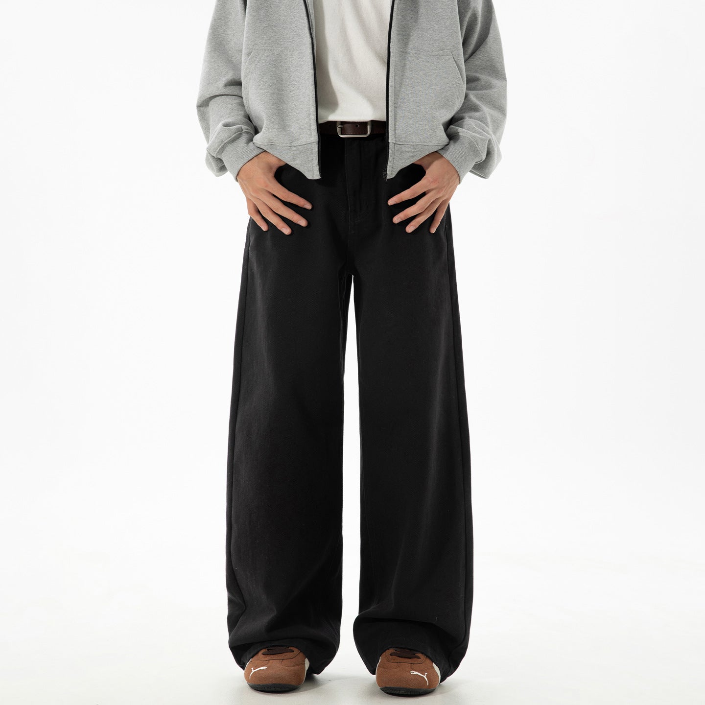 CBAMK2458-8H 斜紋微闊寬鬆直筒休閒褲純棉半鬆緊長褲(4色)