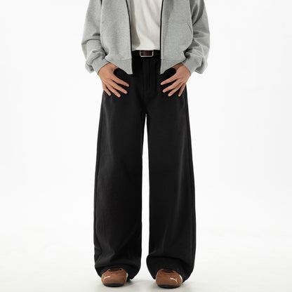 CBAMK2458-8H 斜紋微闊寬鬆直筒休閒褲純棉半鬆緊長褲(4色)