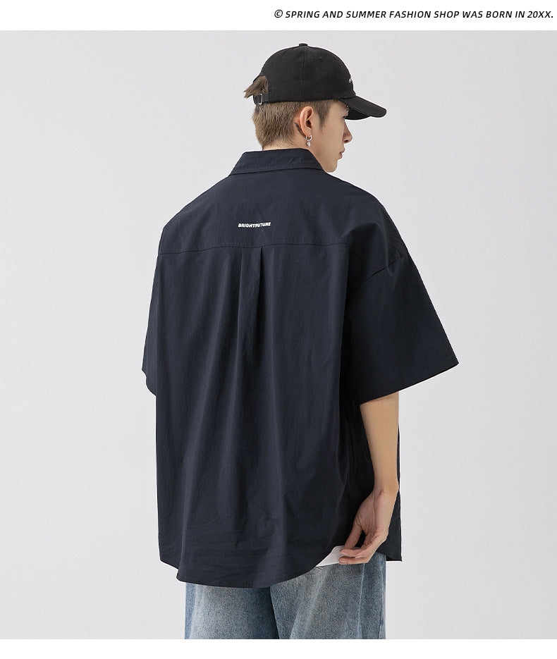 CBEK1712-8H 復古純色口袋短袖寬鬆工裝襯衫(3色)