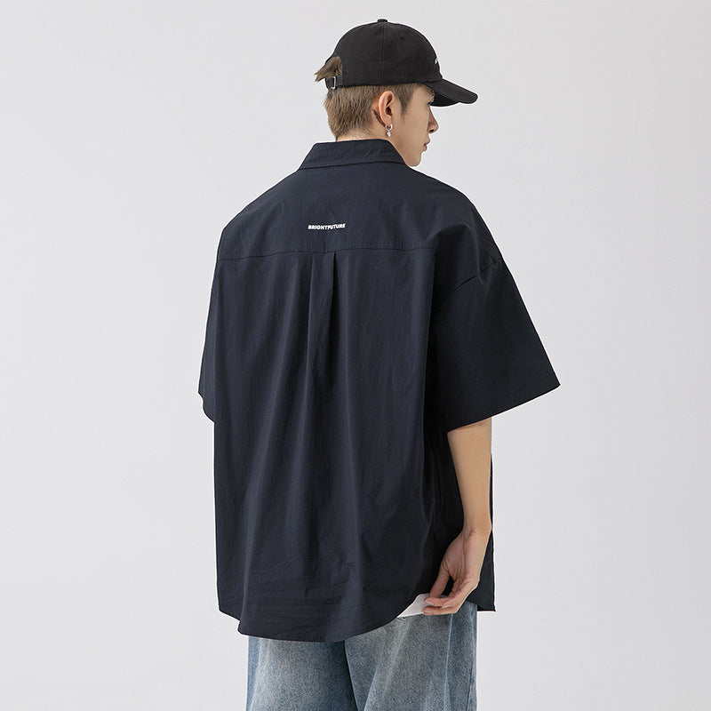 CBEK1712-8H 復古純色口袋短袖寬鬆工裝襯衫(3色)