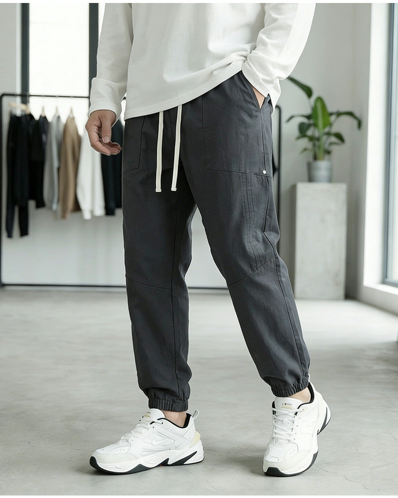 CBA7005-124B 春秋季鉚釘分割拼接束腳褲寬鬆薄款休閒褲(3色)