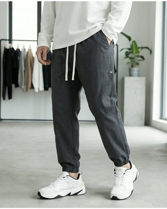 CBA7005-124B 春秋季鉚釘分割拼接束腳褲寬鬆薄款休閒褲(3色)